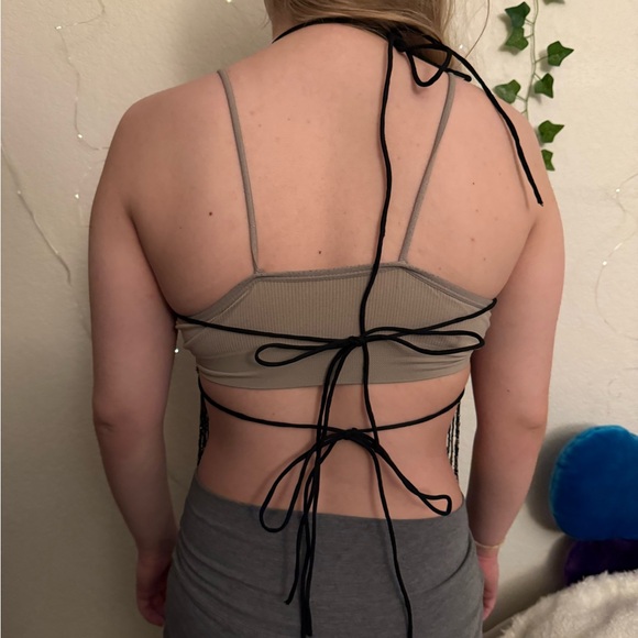 Pink and Black Sequin Star Fringe top - Picture 5 of 5